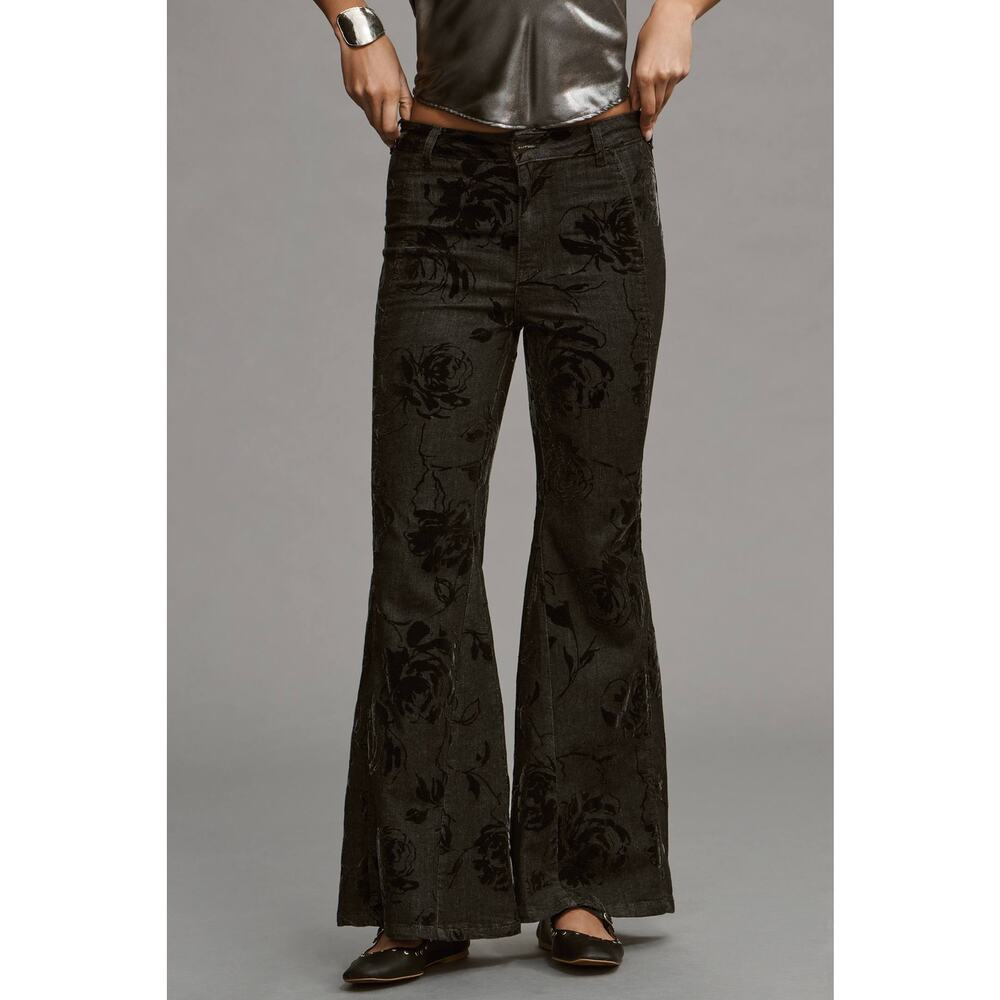 Pilcro Fluted High Rise Flare Jeans Womens 31 Velvet Burnout Floral NWT